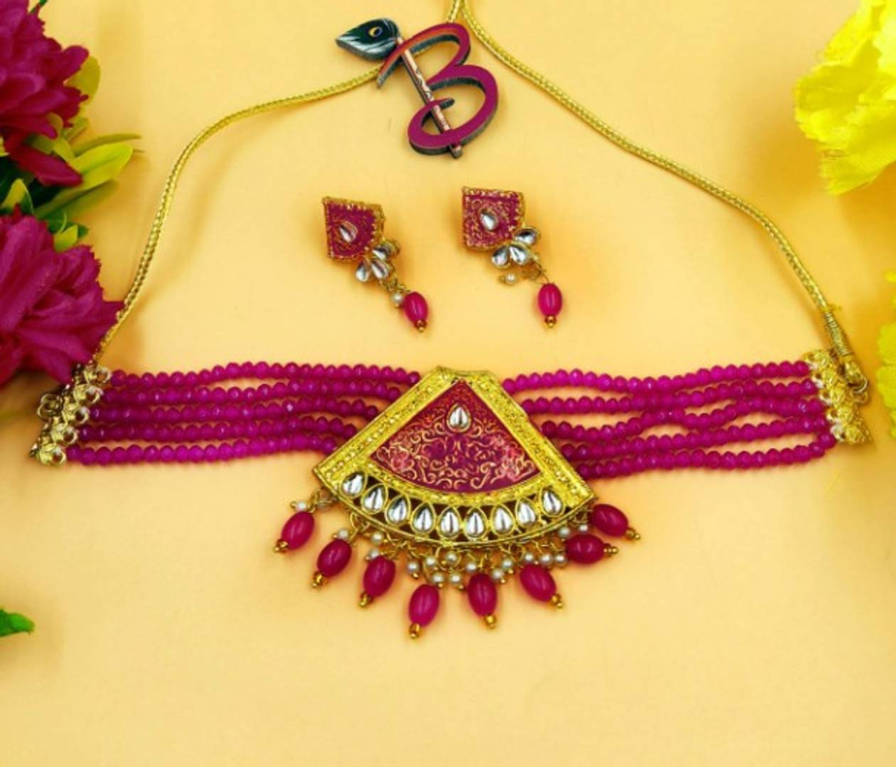 Stylish Fancy Brass Meenakari Style Jewellery Choker Set For Women